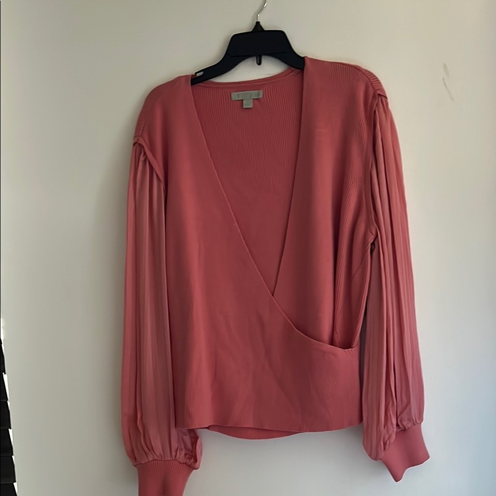 Pink Puff Sleeve Wrap Blouse